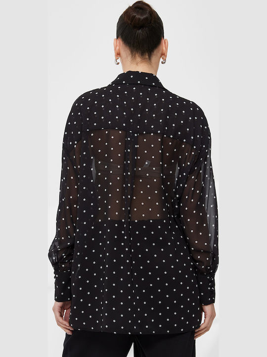 Langärmeliges Damenhemden Schwarzes Polka Dot