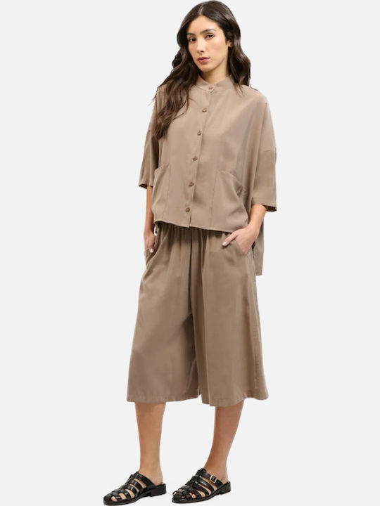 Langärmeliges Damenhemden Taupe