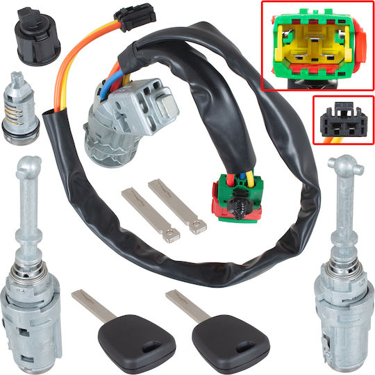Citroen C2 2003 Complete Ignition Switch + 2x Door Lock Cylinder + Trunk Lid Lock Cylinder 4 Pcs Set