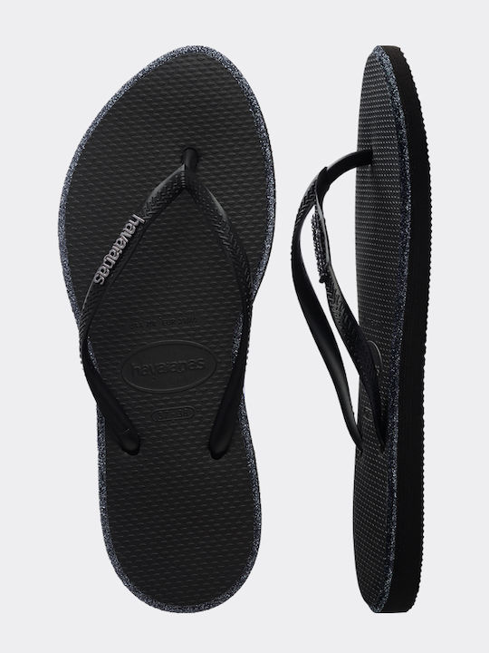 Slim Point Glitter Σαγιονάρες σε Μαύρο Χρώμα