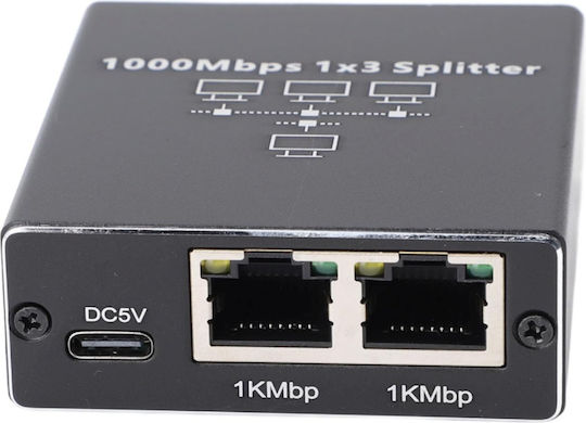 Splitter Rețea Ethernet Zola 3 Porturi Rj45 1 Gb S Ftp Compatibil Cat5e Cat6 Cat7 Cat8 Alimentat Usb Negru