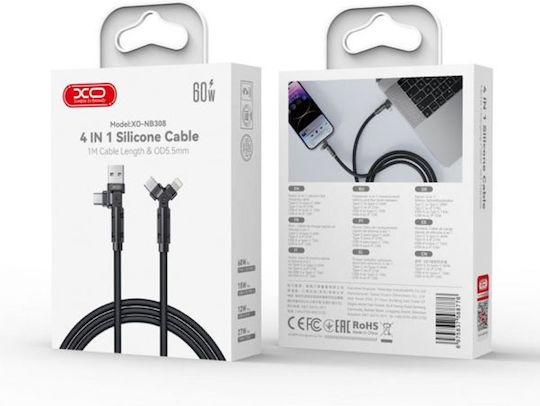 XO USB to Type-C / Lightning Cable Μαύρο 1m 113405