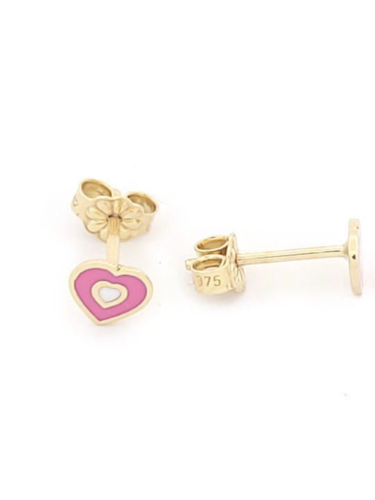 Enamel Kids Earrings Studs Heart Made of 9K Gold