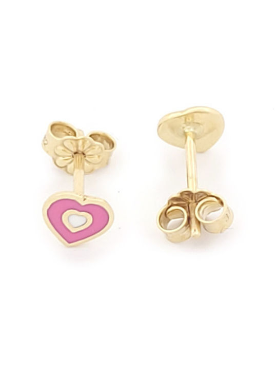 Enamel Kids Earrings Studs Heart Made of 9K Gold