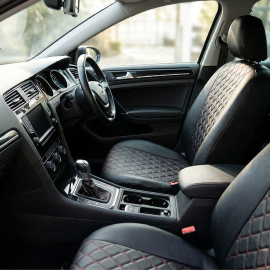 Huse Scaune Auto Piele Sintetica 9 Buc Dr-42 Negru-Roșu Romboid