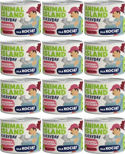 Animal Island Hrana Pentru Pisici Cu Carne De Vită, Carne, Ficat Și Somon 12x185gr