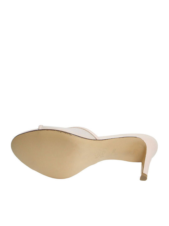 Leather Mules With High Heel In Pink Colour