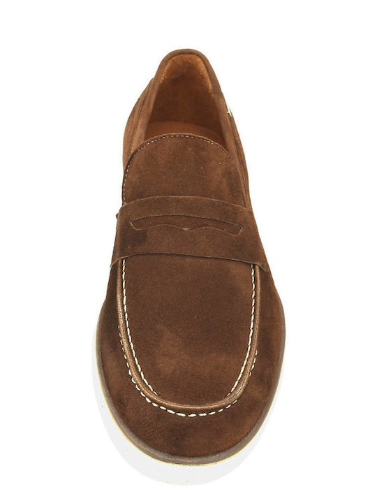Suede Men's Loafers In Tabac Brown Color