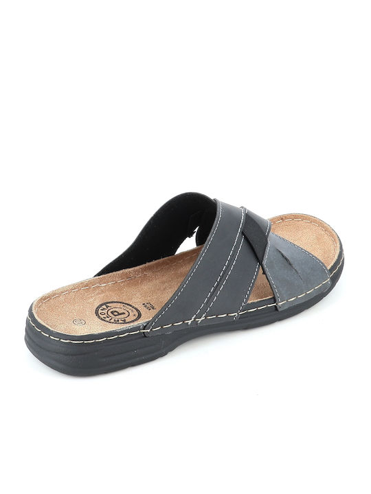 Leather Men's Sandals In Black Color 130/600601_BLACK