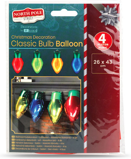 Set 4 Baloane De Crăciun Folie Roșii Cu LED 43 cm