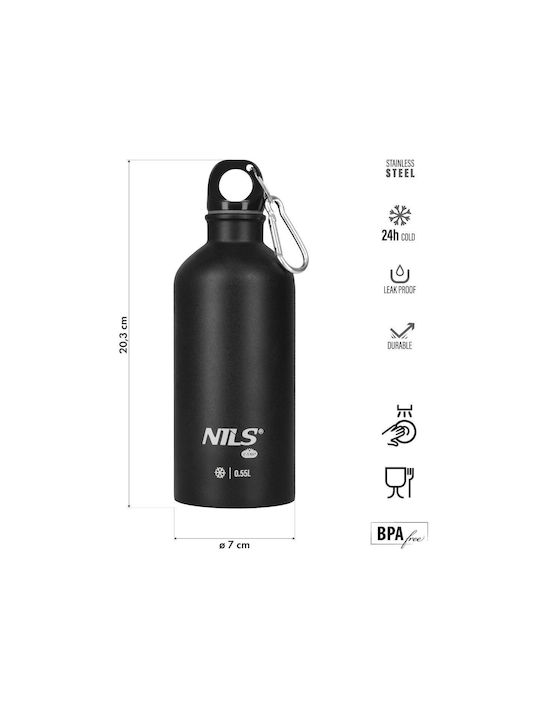 Nils Sticlă de Apă din Oțel Inoxidabil pentru Ciclism 550ml Neagră