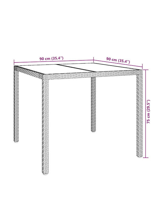 Garten- und Terrassentisch Rattan Schwarz 90x90x75cm