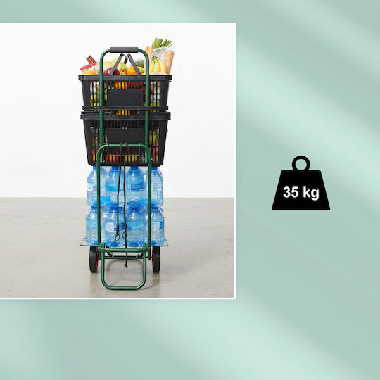 Relaxdays Căruț de Cumpărături Pliabil Verde 100x44x34 Cm Capacitate 35 Kg 2 Corzi Elastice