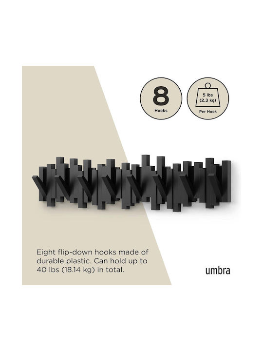Umbra Wall Hanger Sticks Plastic 8 Hooks Black 72x18x3cm