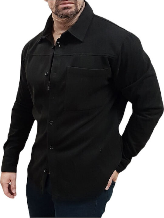 Μακρυμάνικo Τζιν Overshirt σε Κανονική Γραμμή Black