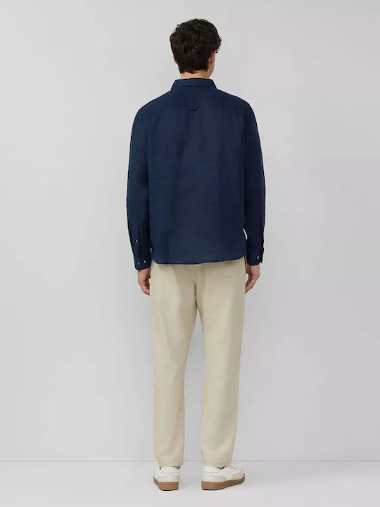 Long Sleeve Linen Shirt Navy Blue