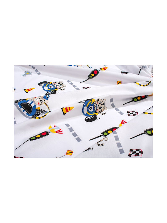 Dimcol Baby Duvet Cover Animal Grand Prix 589 White Blue 120x160cm