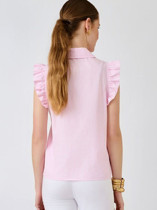 Short Sleeve Women's Shirt Pink Striped