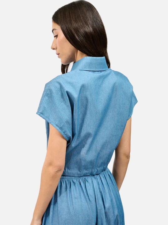 Kurzärmeliges Damen Denim Hemd Hellblau