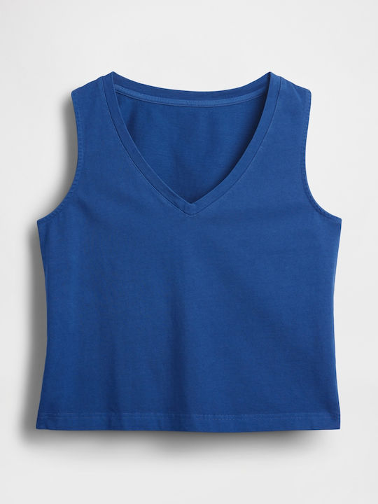 Women's Cotton Sleeveless Blue Crop Top