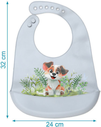 Kiokids Waterproof Silicone Bib with Button and Pocket Blue/Gray for 4 Months+