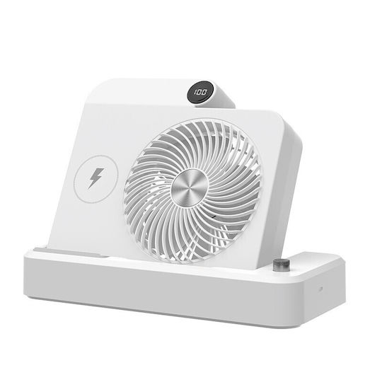 Ventilator 2în1 Flippy Wireless Funcție Încărcare Telefon 100 Niveluri Viteză 2400 mAh 5V 2A 25 X 16,5 X 24 Cm Alb