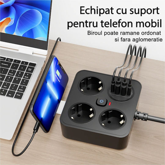 Alista Home Πολύπριζο 3 Θέσεων με USB-A, USB-C, Διακόπτη και Καλώδιο 2m