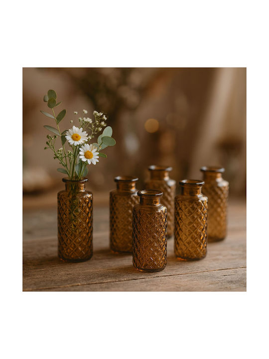 Relaxdays Σετ Διακοσμητικα Βάζα Γυάλινα Καφέ 5x5xΥ13cm 6τμχ