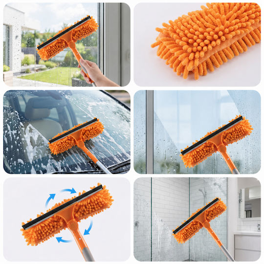 Aparat De Curățat Geamuri Telescopic 3 În 1 Zola 1.8 M Racletă 180° 3 Lavete Microfibră 25 Cm Portocaliu