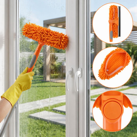 Aparat De Curățat Geamuri Telescopic 3 În 1 Zola 1.8 M Racletă 180° 3 Lavete Microfibră 25 Cm Portocaliu