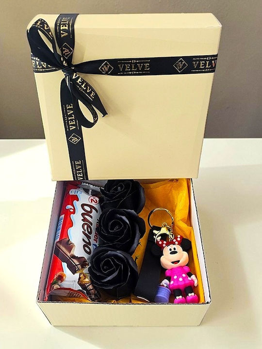 Set Cutie Bucurie Breloc Copii Minnie Disney Figurină 3 Brelocuri Trandafiri Săpun Negri Kinder Bueno