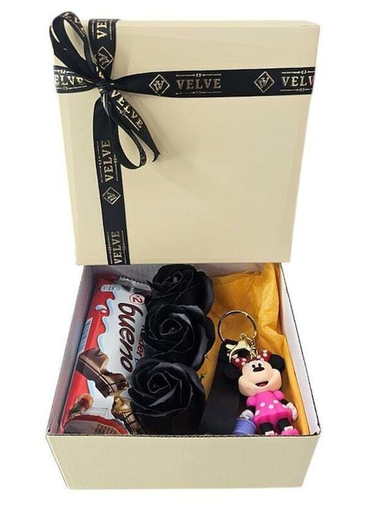 Set Cutie Bucurie Breloc Copii Minnie Disney Figurină 3 Brelocuri Trandafiri Săpun Negri Kinder Bueno