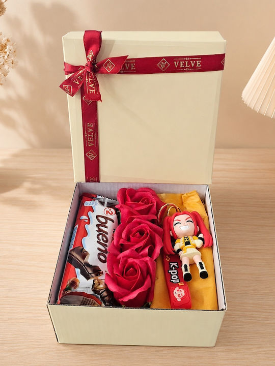 Joy Box K-pop Star Kids Set Anime Figurine Keychain 3 Red Soap Roses Kinder Bueno