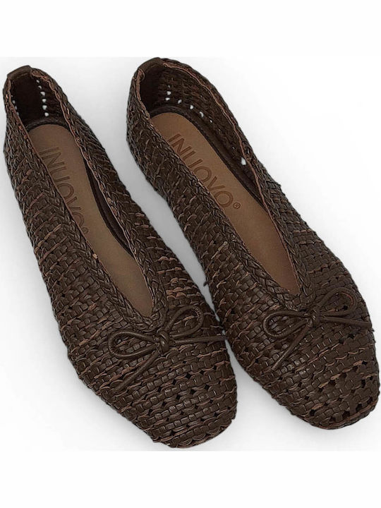 Leather Women's Ballerina Shoes In Brown Color