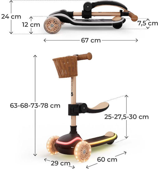 Kinderkraft Kids Scooter Foldable 3-Wheel with Seat Beige