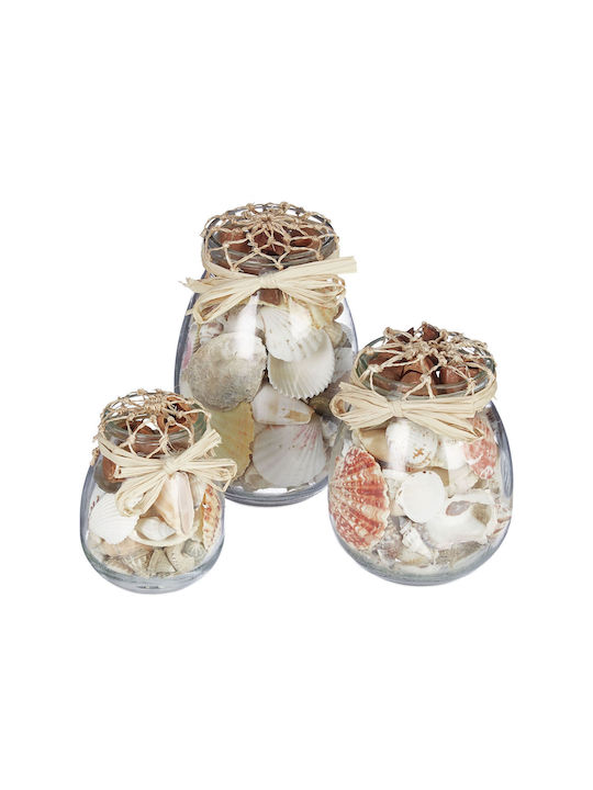 Set 3 Relaxdays Seashell Jars Cream Transparent 15.5x9.5x9.5 Cm