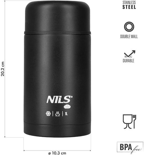 Nils Μπουκάλι Θερμός Ανοξείδωτο BPA Free 1lt BLACK NILS CAMP