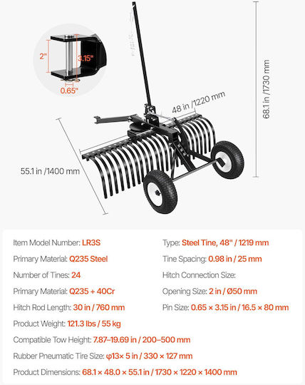 Vevor Lawn Rake with Pole