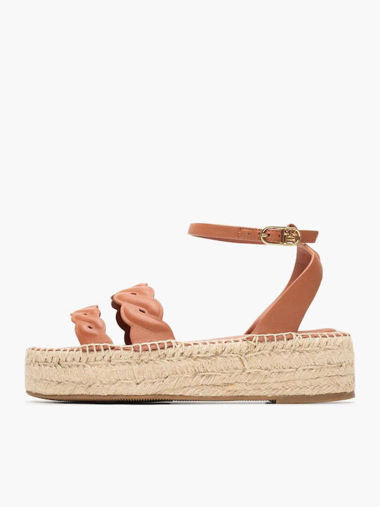 Women's Leather Ankle Strap Platforms Tabac Brown