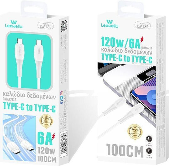 Leewello USB 2.0 Cable USB-C Male - USB-C 120W PD White 1m