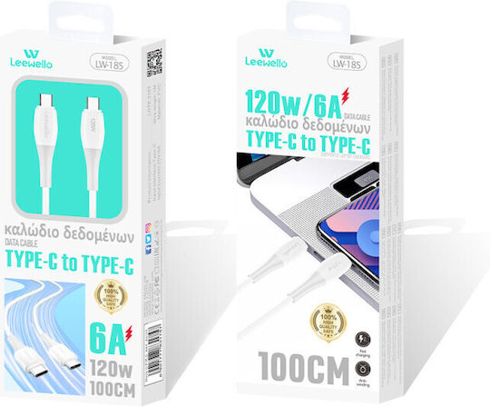 Leewello USB 2.0 Cable USB-C Male - USB-C 120W PD White 1m