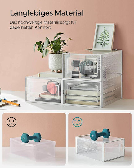 Songmics Schuhorganisatoren Set aus 8 Aufbewahrungsboxen Weiß Transparente Lsp066w08
