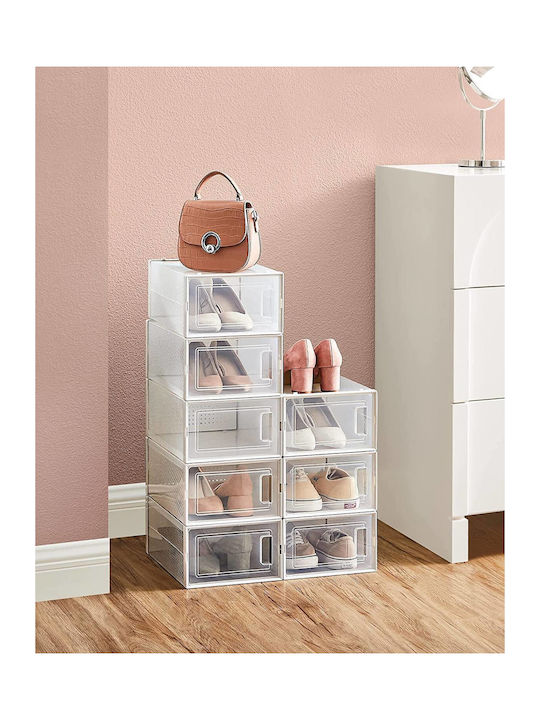 Songmics Set of 8 Shoe Storage Boxes White Transparent Lsp066w08