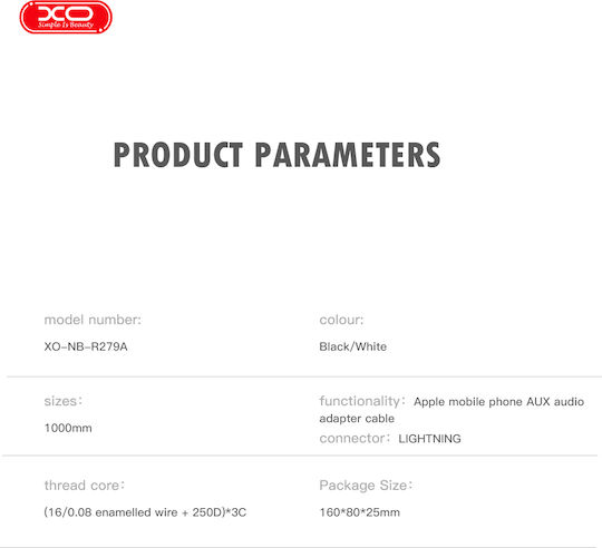 XO 3.5mm to Lightning Cable Λευκό 1m (16.005.0365)