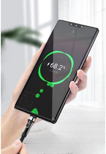 3 In 1 Magnetic Charging Cable 360° + 180° 1 M Micro Type C Iphone 5 V 2.1 A Black