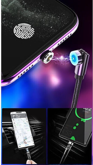 3 In 1 Magnetic Charging Cable 360° + 180° 1 M Micro Type C Iphone 5 V 2.1 A Black