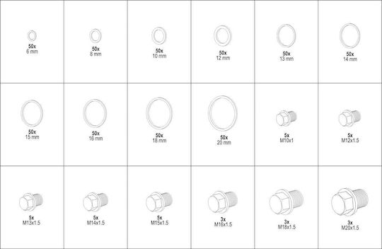 Oil Drain Plug Washer Set Yato Yt-06862 Aluminum 534 Pieces
