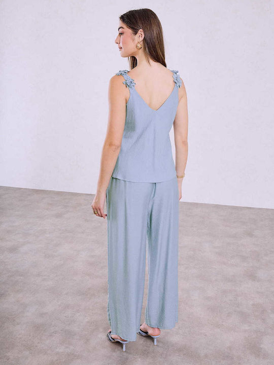 Celestino Set Top Women's Palazzo Trousers Sky Blue