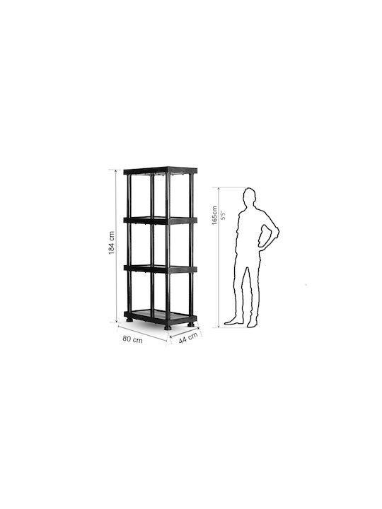 Plastic Outdoor Shelving Unit with 4 Shelves Black 80x44x184cm