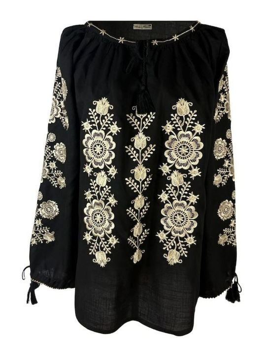 Damenbluse Baumwoll Schwarz